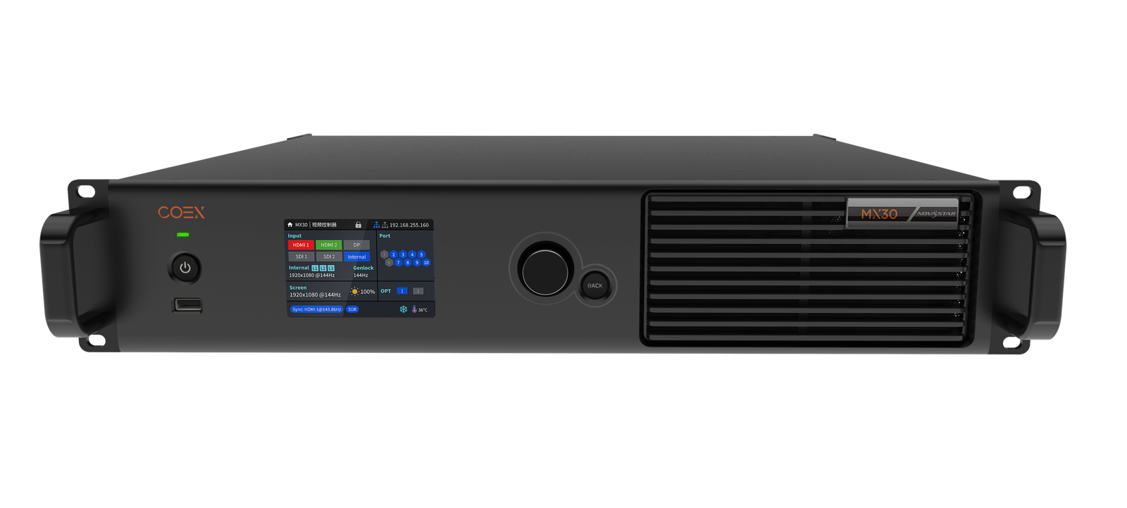 NovaStar MX30 rear panel with HDMI, DP, SDI and Ethernet ports
