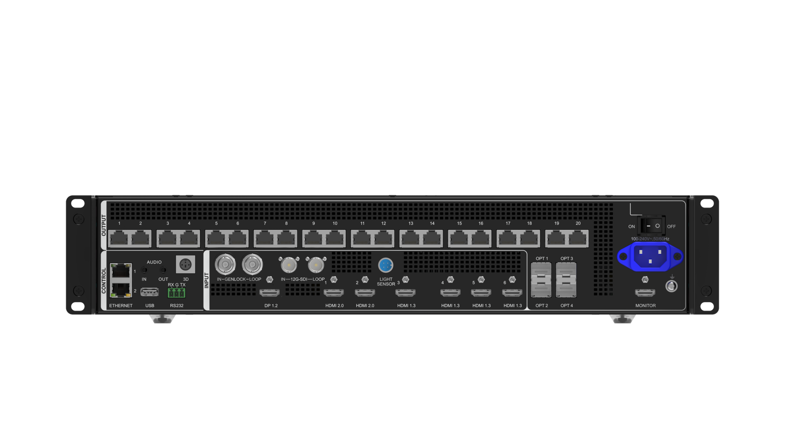 NovaStar VX2000 Pro rear panel with Ethernet and optical outputs
