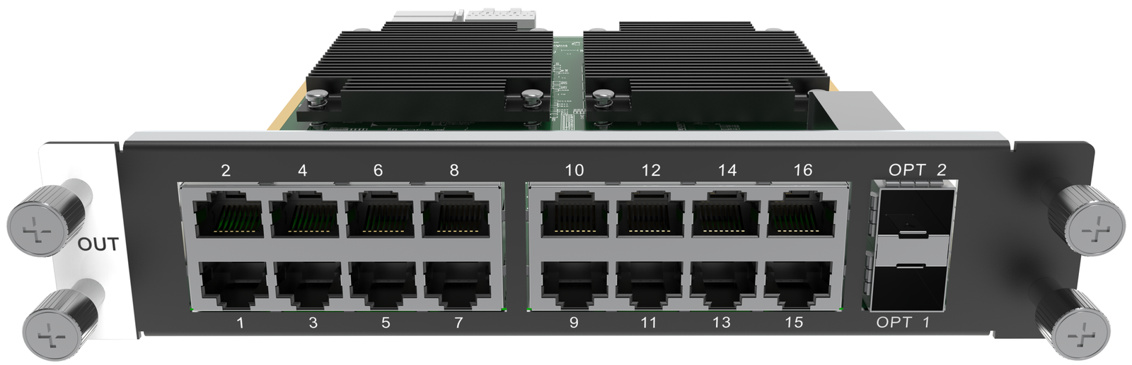 NovaStar H_16xRJ45+2xFiber Output Card — angled front output view