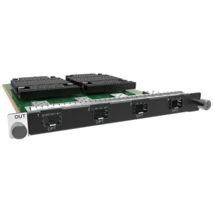 NovaStar H_4x Fiber Output Card angled front view with OUT panel and four 10G OPT output ports