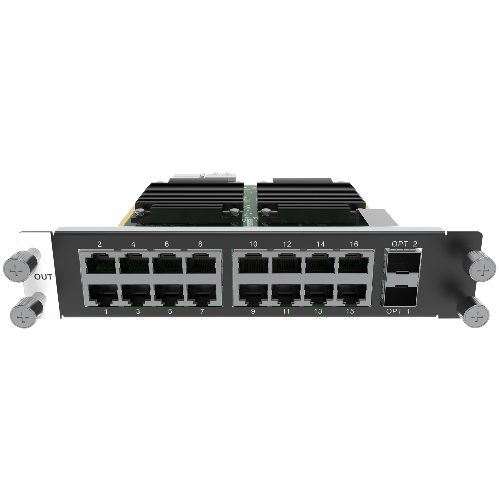 NovaStar H_16xRJ45+2xFiber Output Card — front 16 RJ45 and 2 OPT view